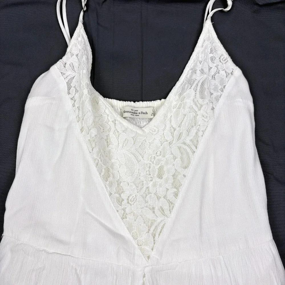 Abercrombie & Fitch White Lace Maxi Day Dress Sz L Cottage Boho Festival Wedding